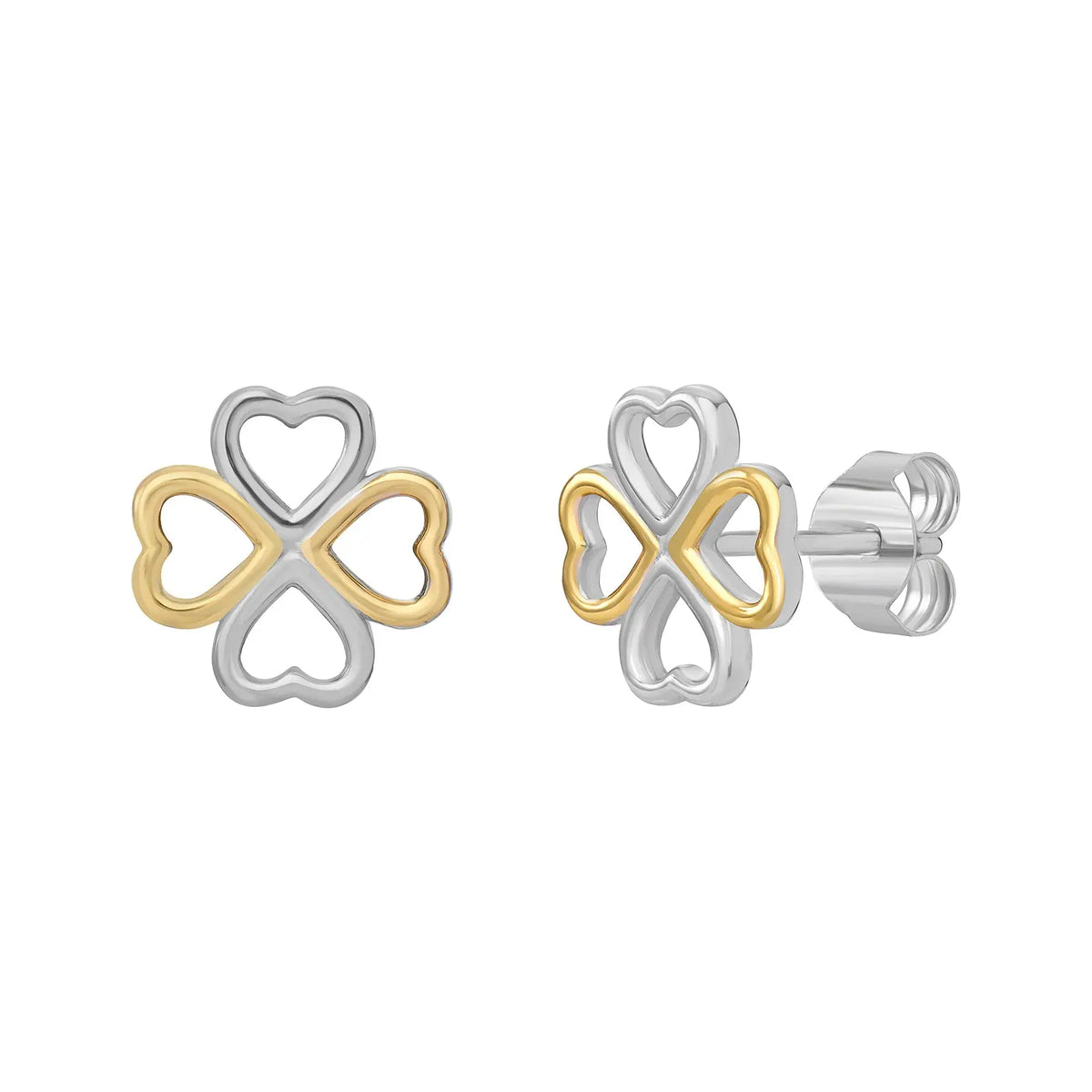 Sterling Silver Gold Plated Heart Clover Earrings