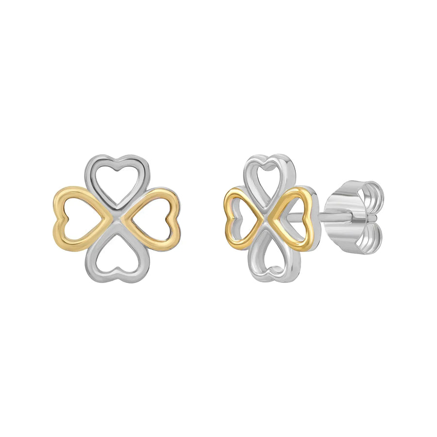 Sterling Silver Gold Plated Heart Clover Earrings