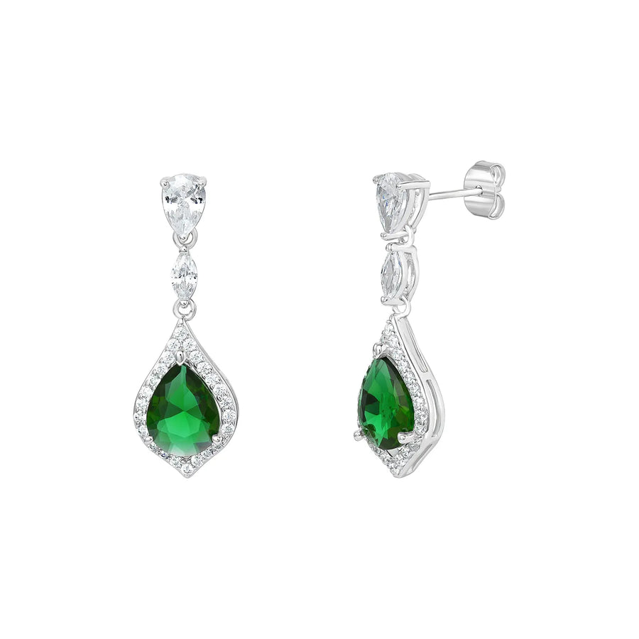 Sterling Silver Cubic Zirconia Emerald Drop Earrings