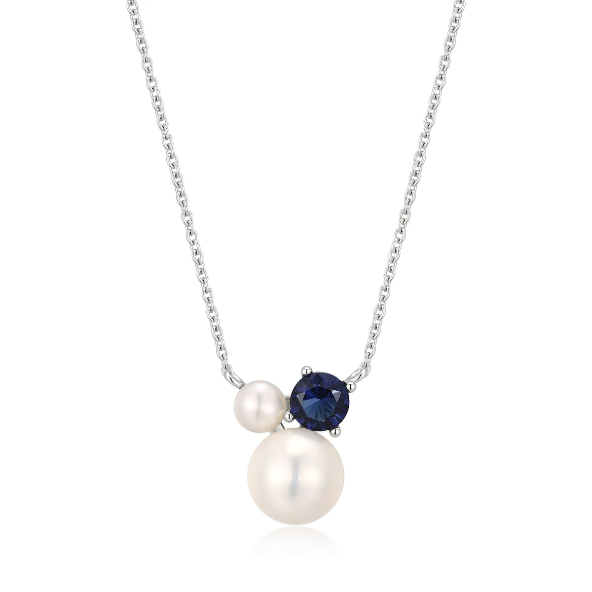 Sterling Silver Cubic Zirconia Rose Plated Sapphire Pearl Necklace