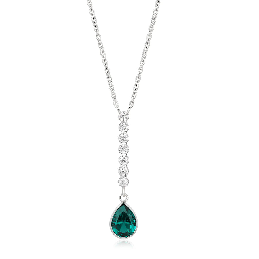 Sterling Silver Cubic Zirconia Rose Plated Emerald Necklace
