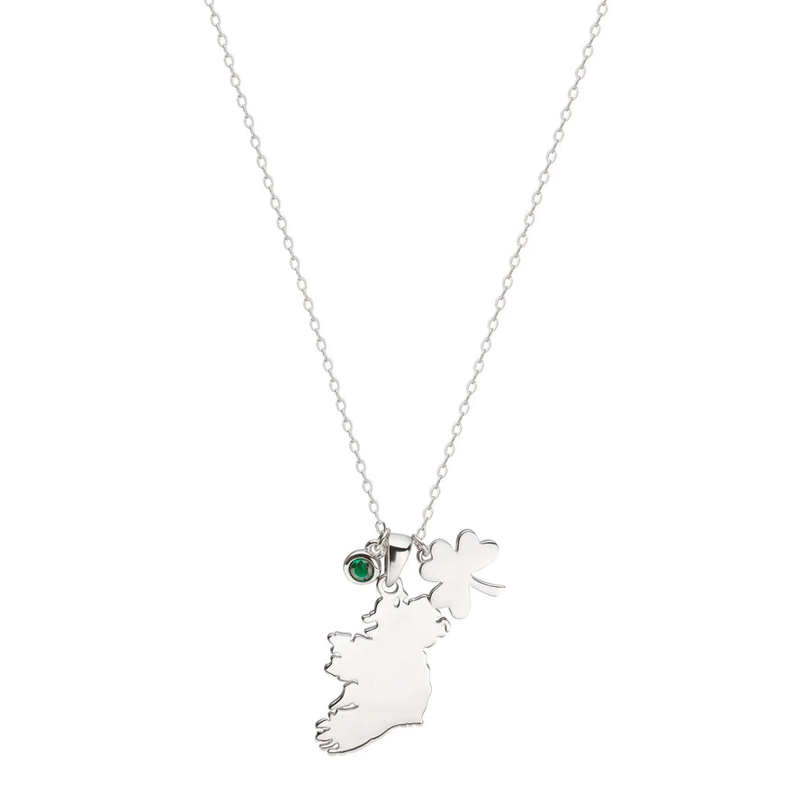 Sterling Silver Ireland Map Necklace with Charms