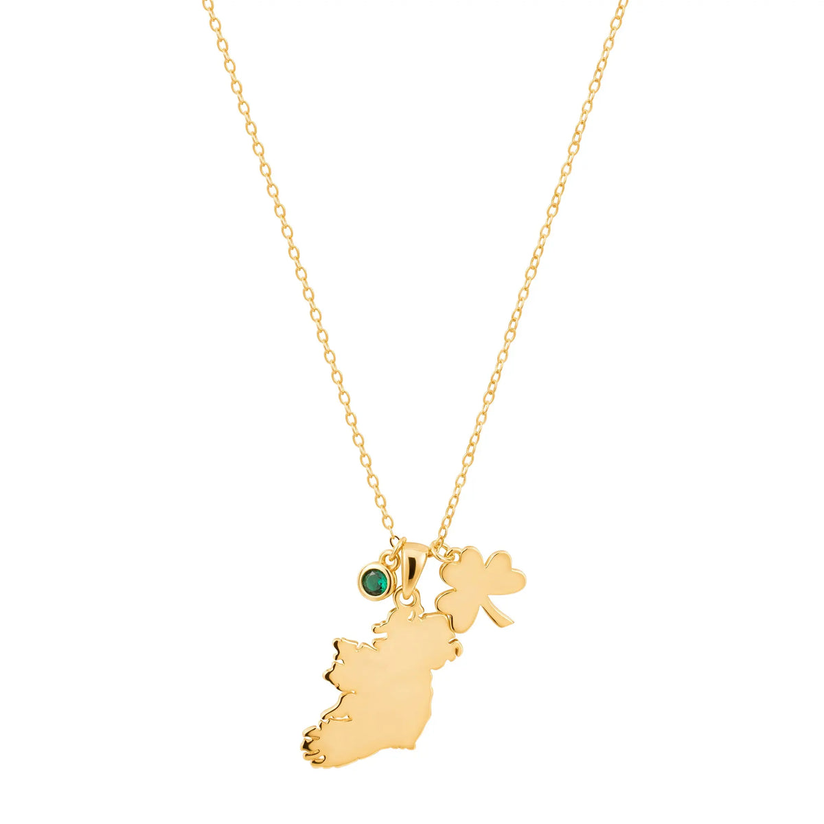 Sterling Silver Gold Plated Ireland Map Necklace with Charms