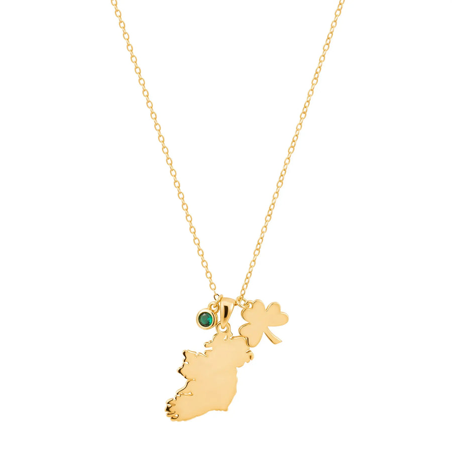 Sterling Silver Gold Plated Ireland Map Necklace with Charms
