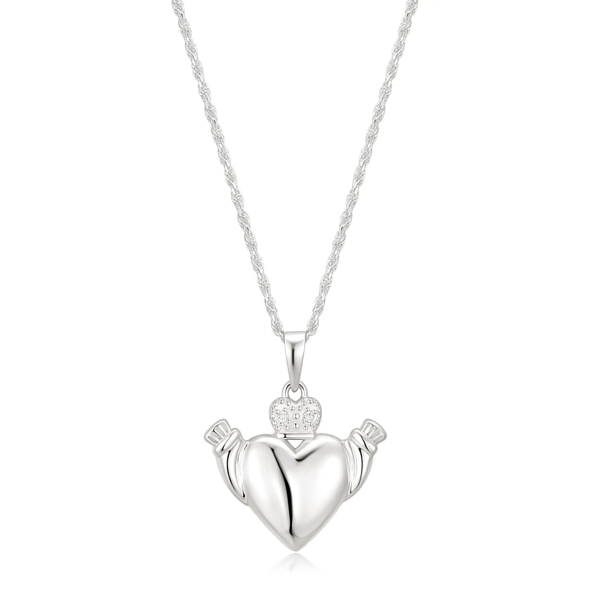 Sterling Silver Cubic Zirconia Claddagh Necklace