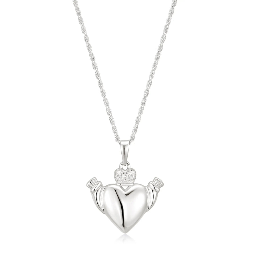 Sterling Silver Cubic Zirconia Claddagh Necklace