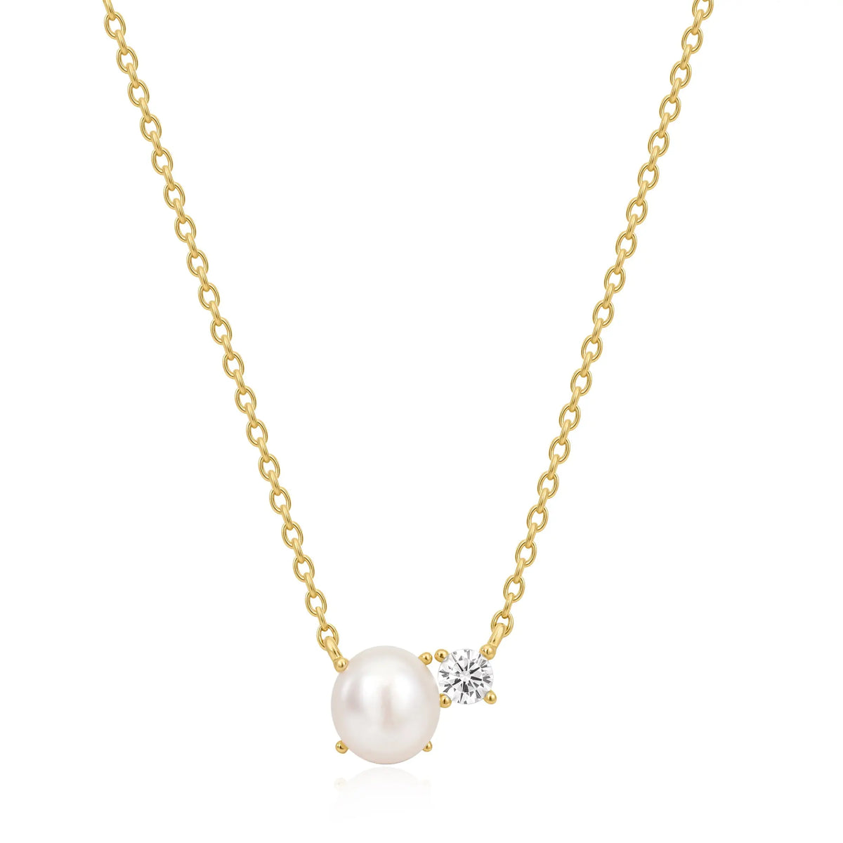 Sterling Silver Cubic Zirconia Pearl Gold Plated Necklace