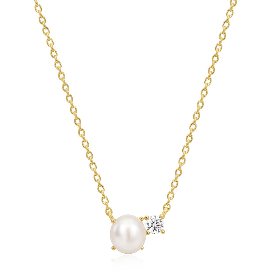 Sterling Silver Cubic Zirconia Pearl Gold Plated Necklace