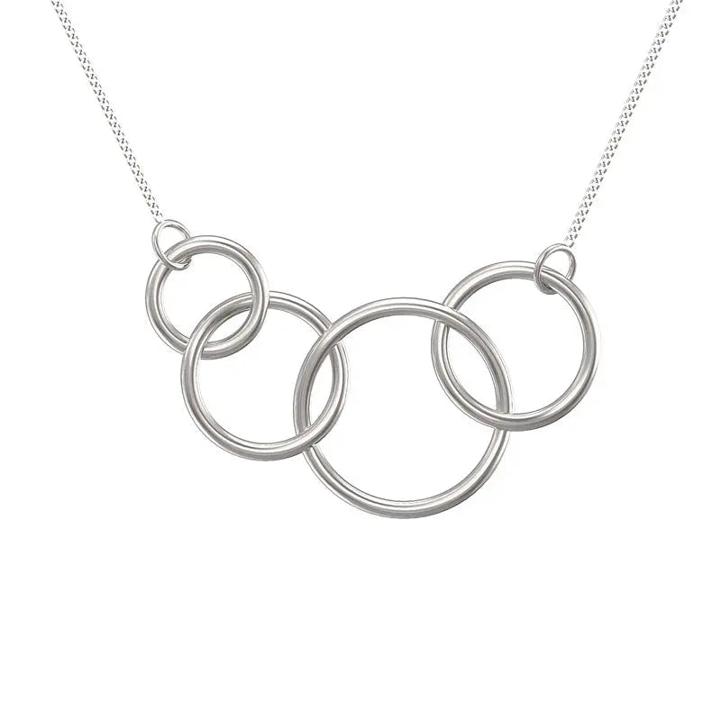 Sterling Silver Four Ring Circle Chain Necklace