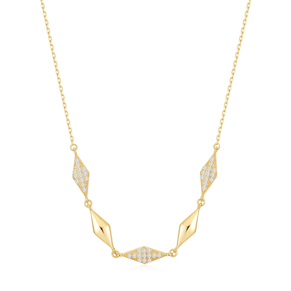 Sterling Silver Cubic Zirconia Gold Plated Classic Style Necklace