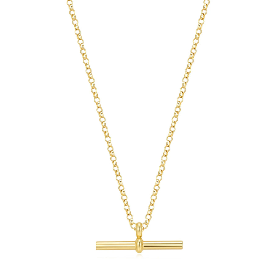 Sterling Silver Gold Plated T-Bar Necklace