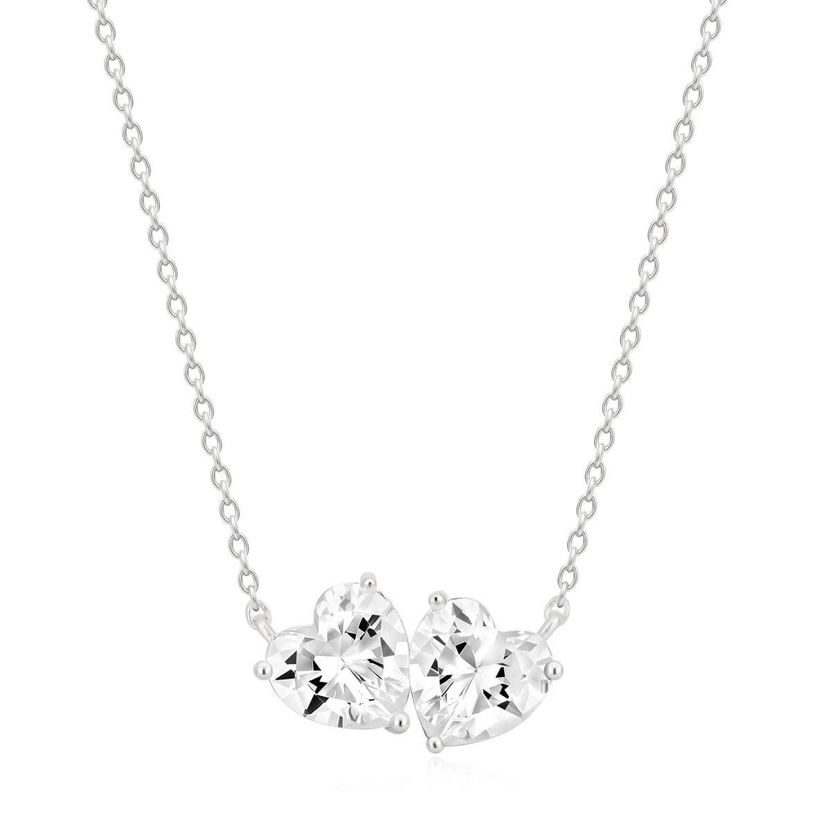 Sterling Silver Cubic Zirconia Double Heart Necklace