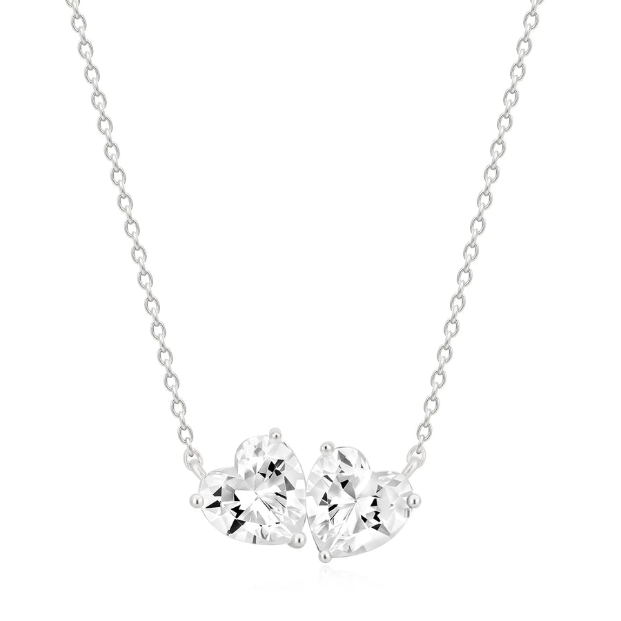 Sterling Silver Cubic Zirconia Double Heart Necklace