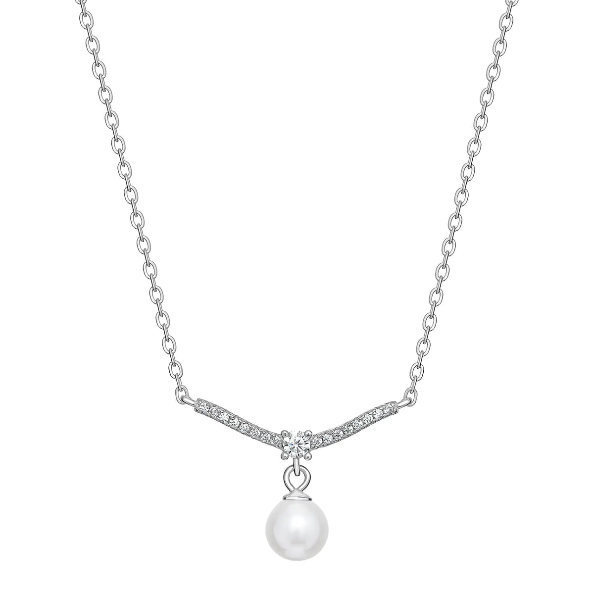 Sterling Silver Cubic Zirconia Pearl Necklace
