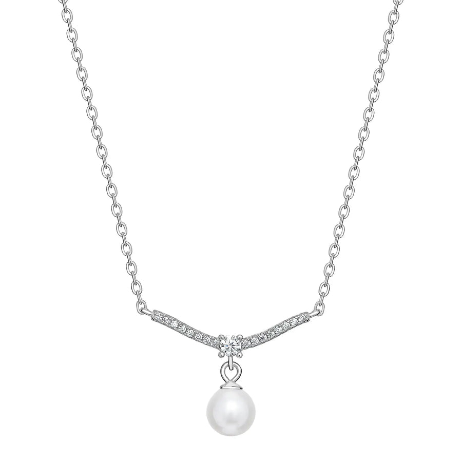 Sterling Silver Cubic Zirconia Pearl Necklace
