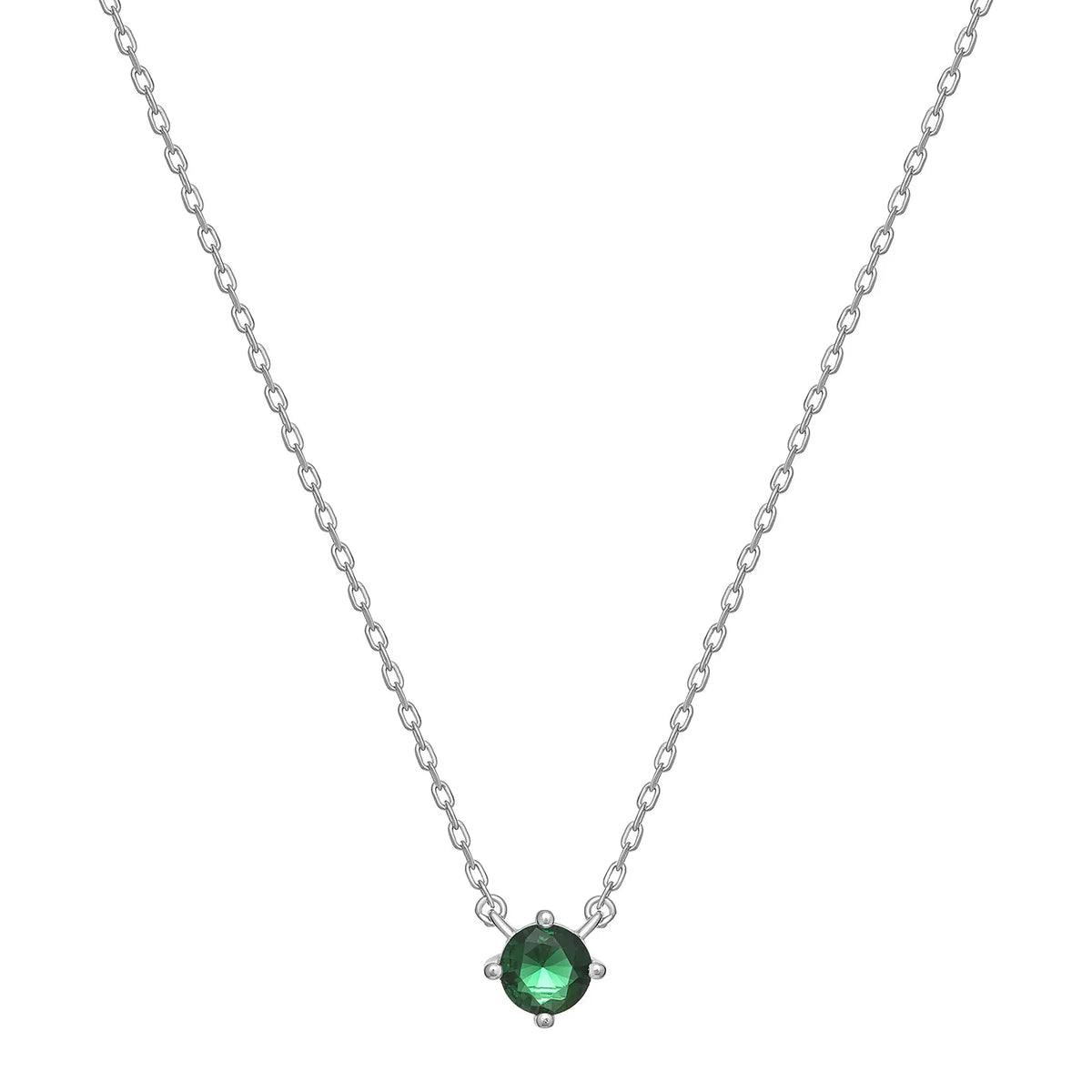 Sterling Silver Cubic Zirconia Round Emerald Necklace
