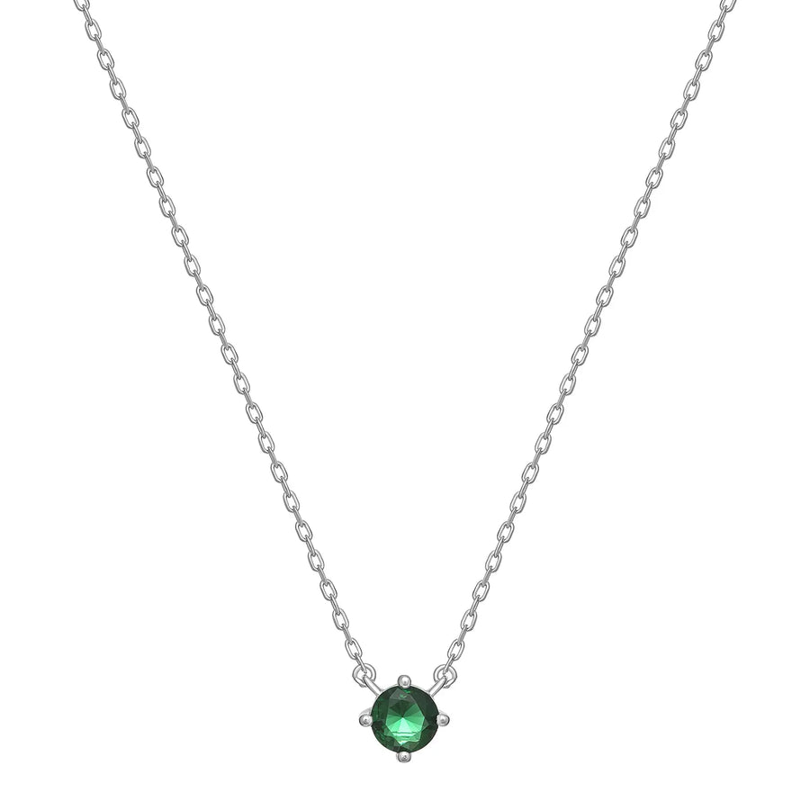 Sterling Silver Cubic Zirconia Round Emerald Necklace