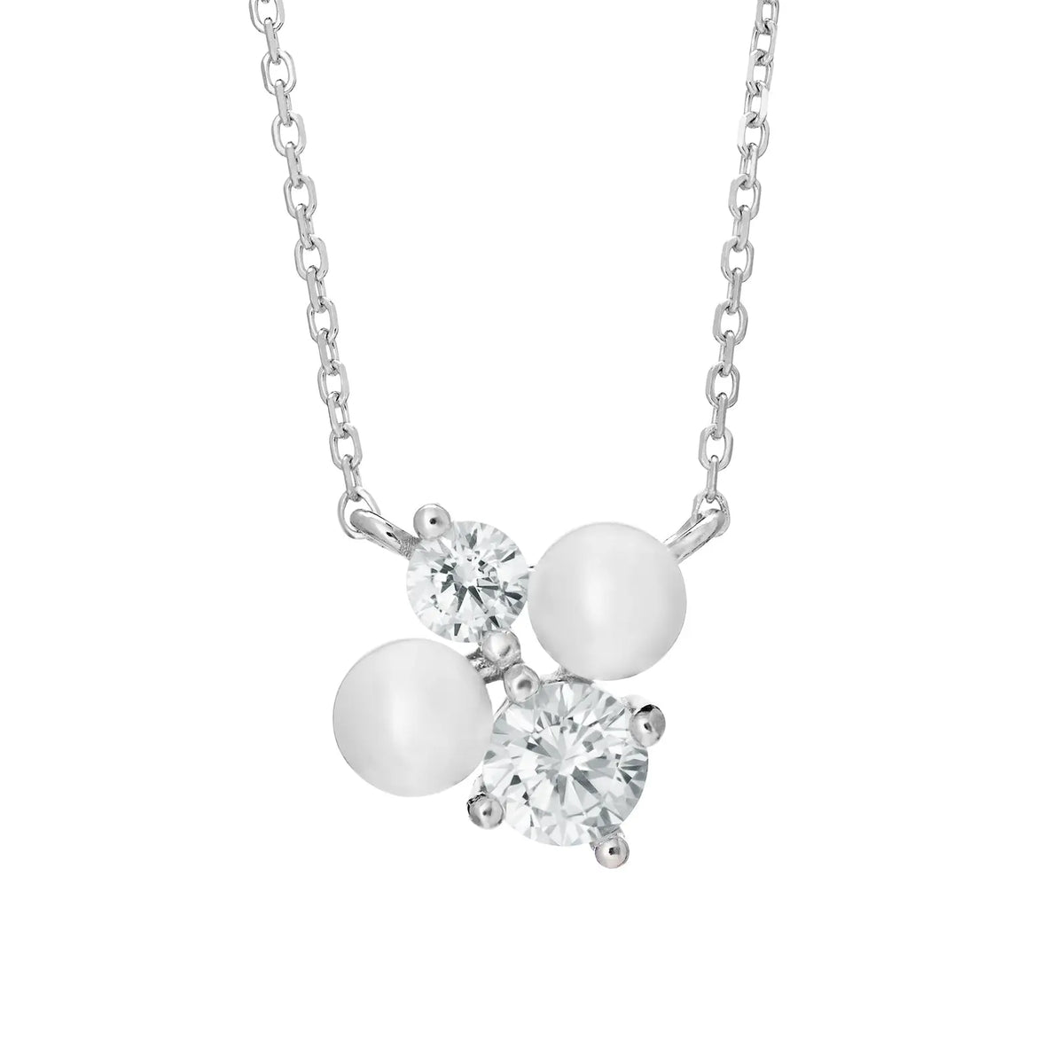 Sterling Silver Cubic Zirconia Pearl 16 Inch Necklace
