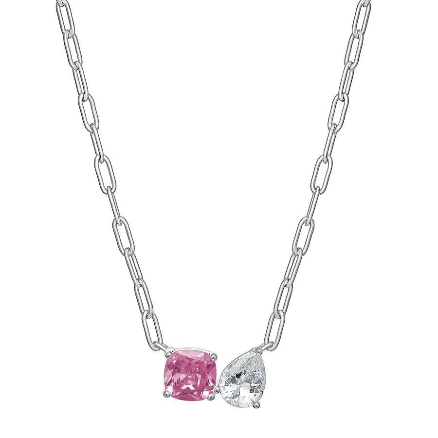 Sterling Silver Cubic Zirconia Pink Necklace