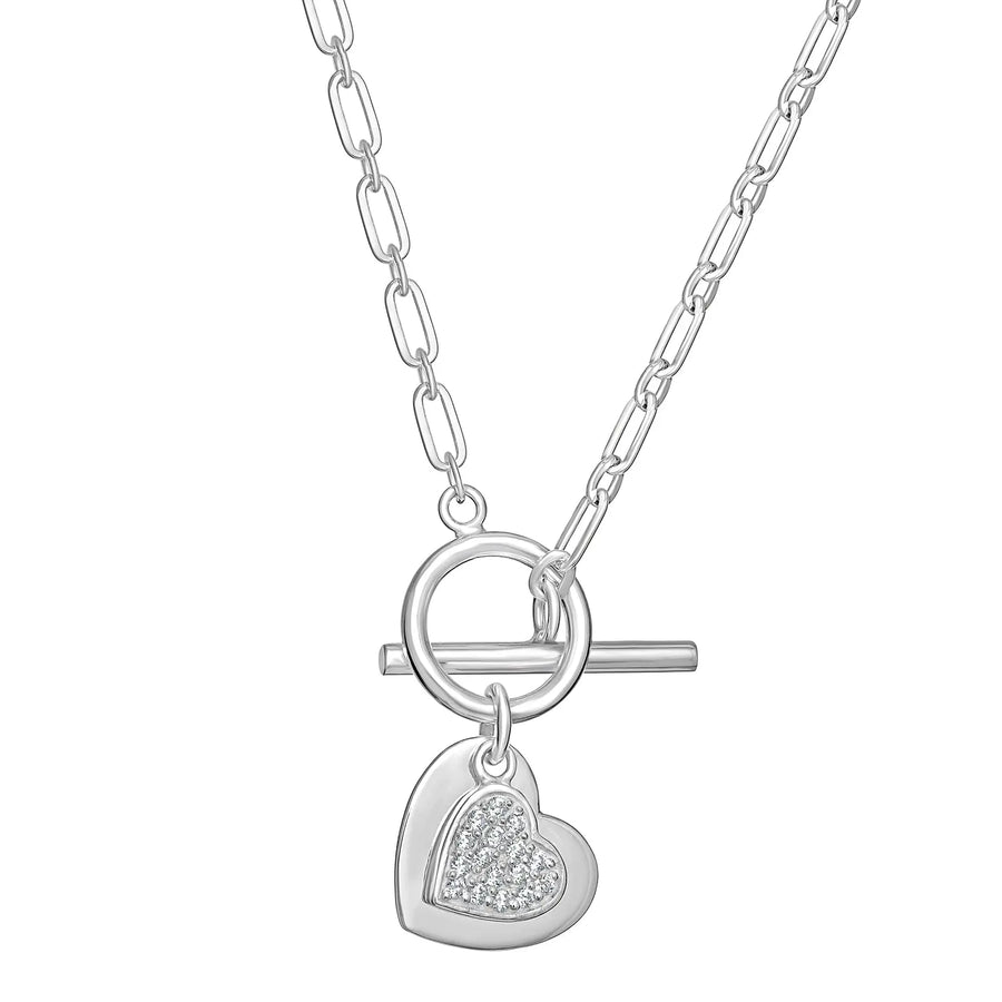 Sterling Silver T-Bar Heart Necklace