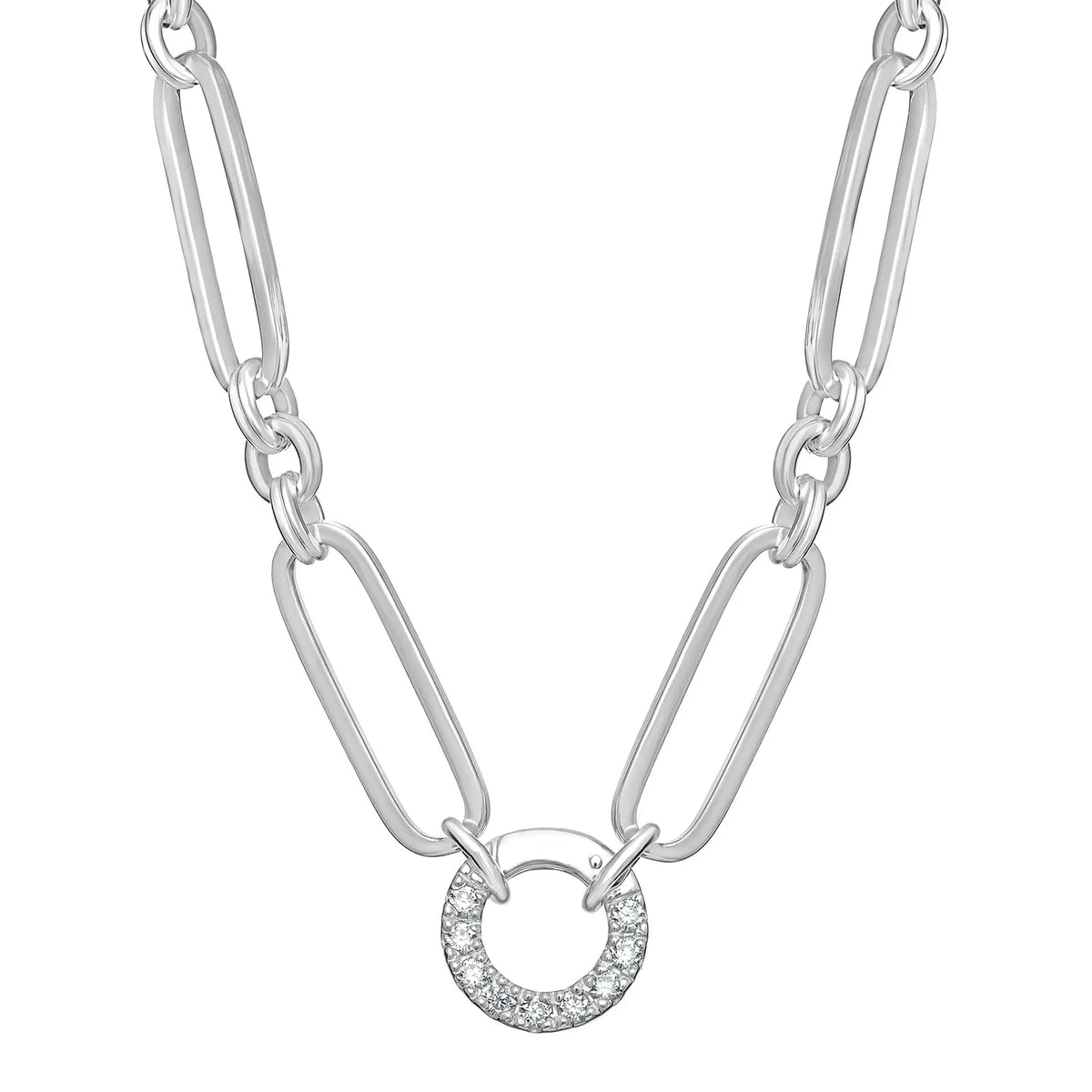 Sterling Silver FANCY LINK CHAIN & Cubic Zirconia CATCH & 18 Inch