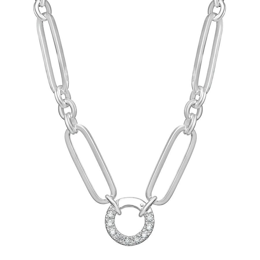 Sterling Silver FANCY LINK CHAIN & Cubic Zirconia CATCH & 18 Inch