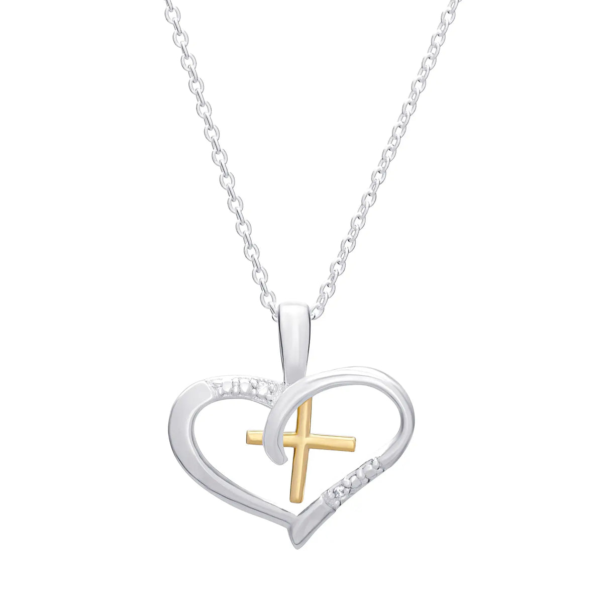 Sterling Silver Cubic Zirconia Heart Cross Necklace