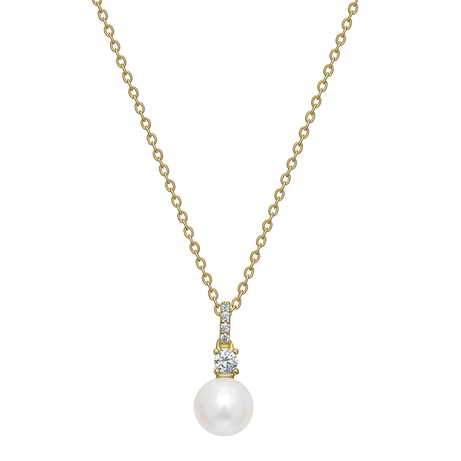 Sterling Silver Cubic Zirconia Gold Plated Pearl Drop Necklace