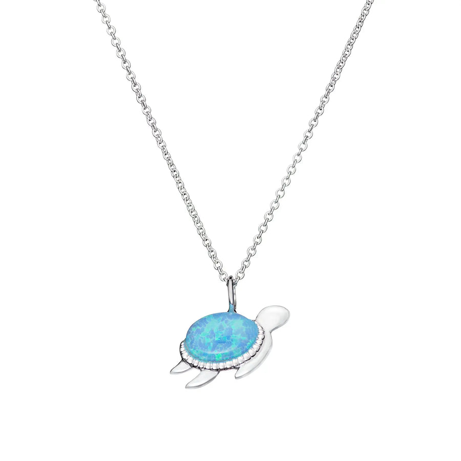 Sterling Silver Cubic Zirconia Opal Turtle Necklace