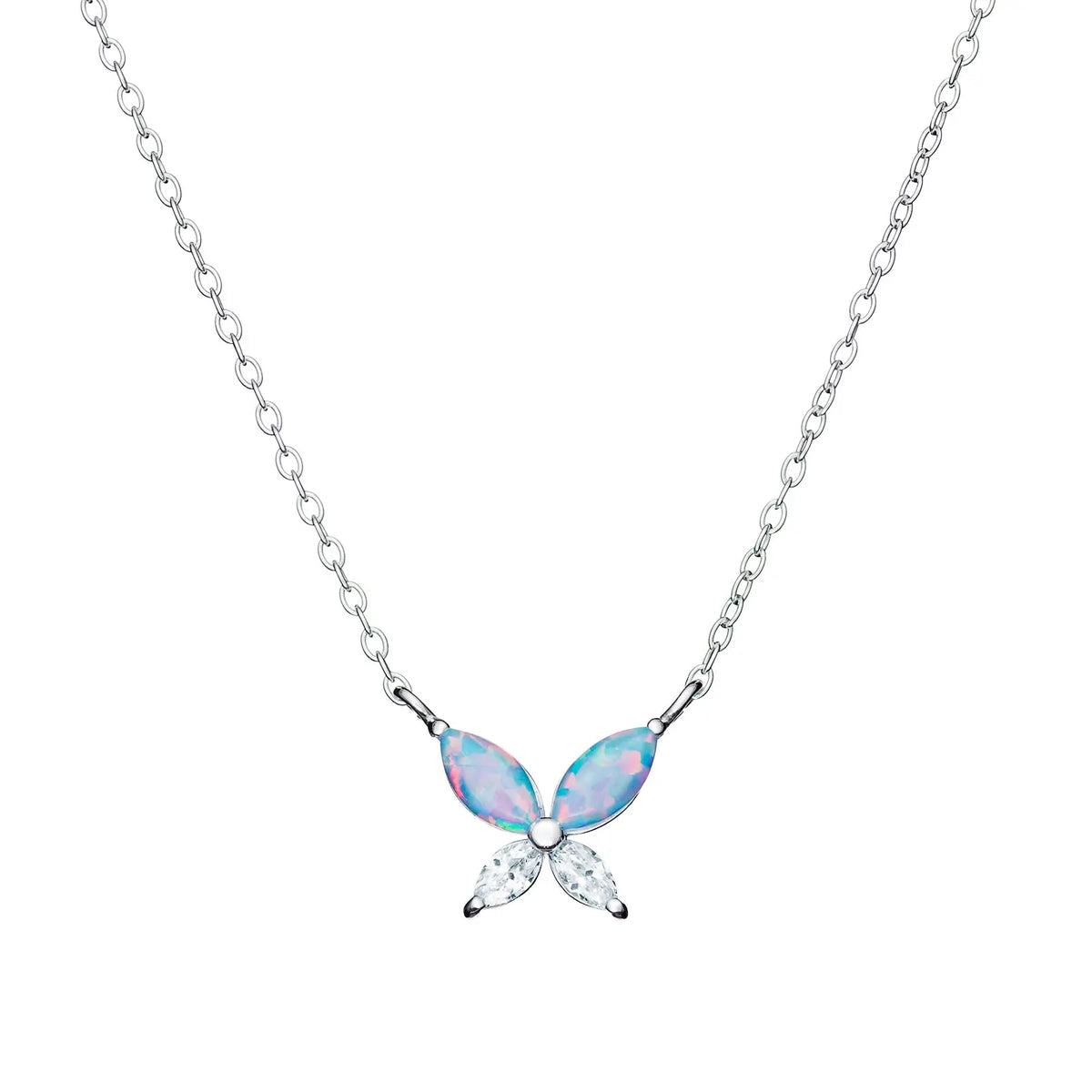 Sterling Silver Cubic Zirconia Opal Butterfly Necklace
