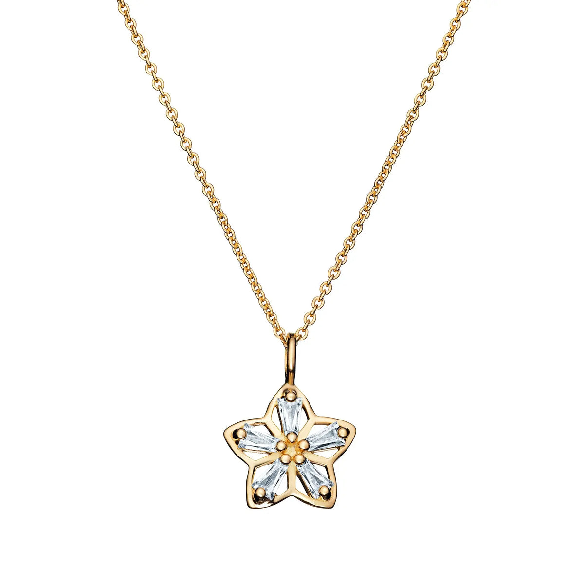 Sterling Silver Gold Plated Cubic Zirconia Flower Necklace
