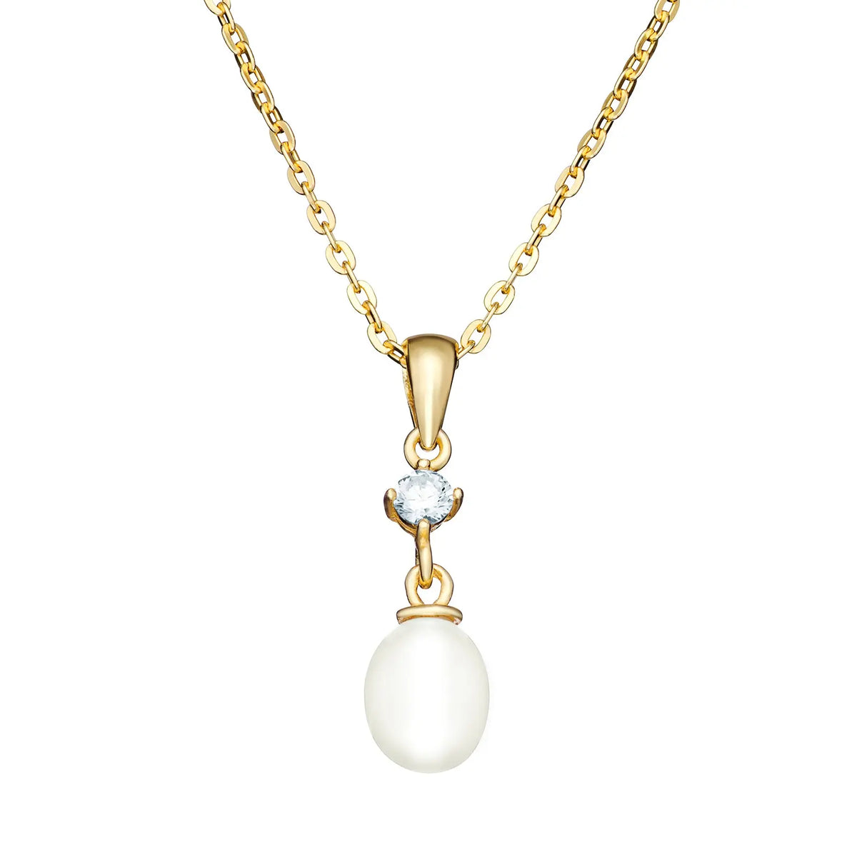 Sterling Silver Gold Plated Cubic Zirconia Pearl Drop Necklace