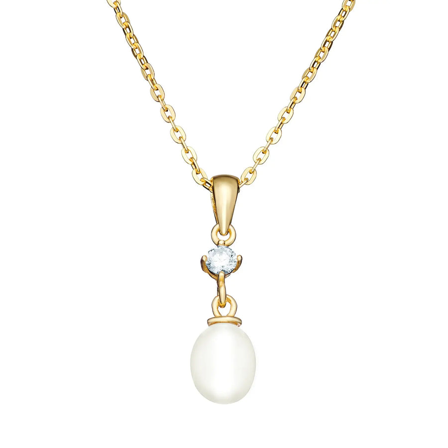 Sterling Silver Gold Plated Cubic Zirconia Pearl Drop Necklace