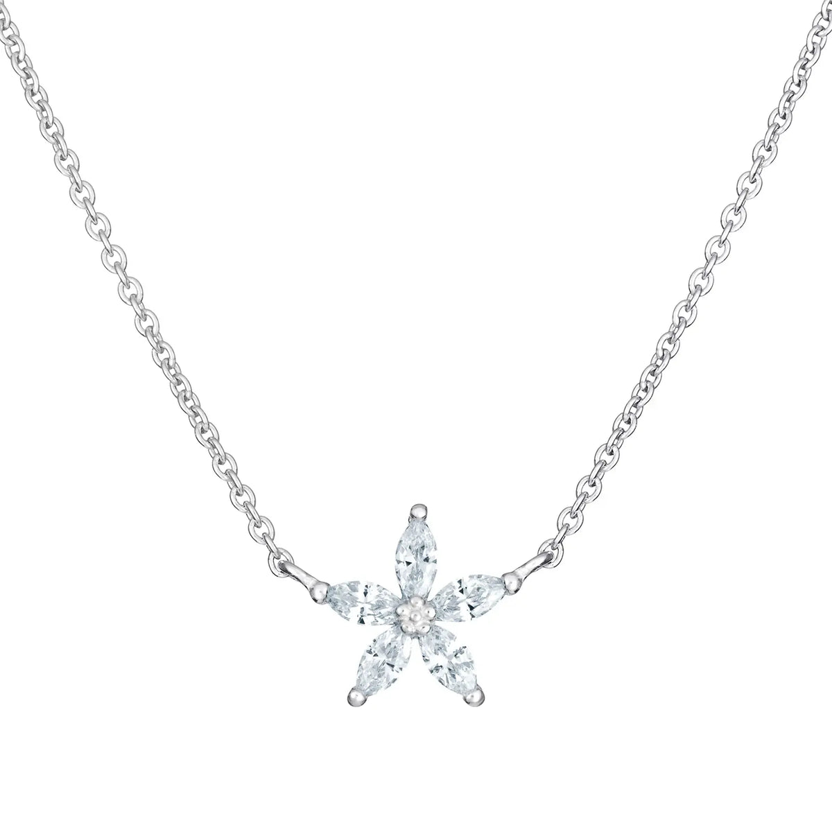 Sterling Silver Rose Plated Cubic Zirconia Flower Necklace
