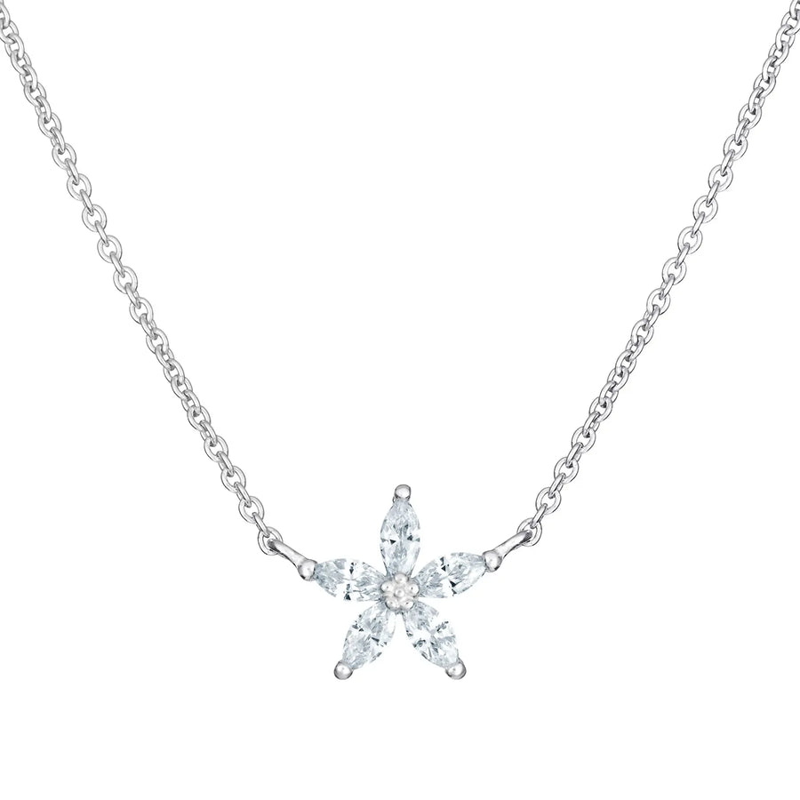 Sterling Silver Rose Plated Cubic Zirconia Flower Necklace