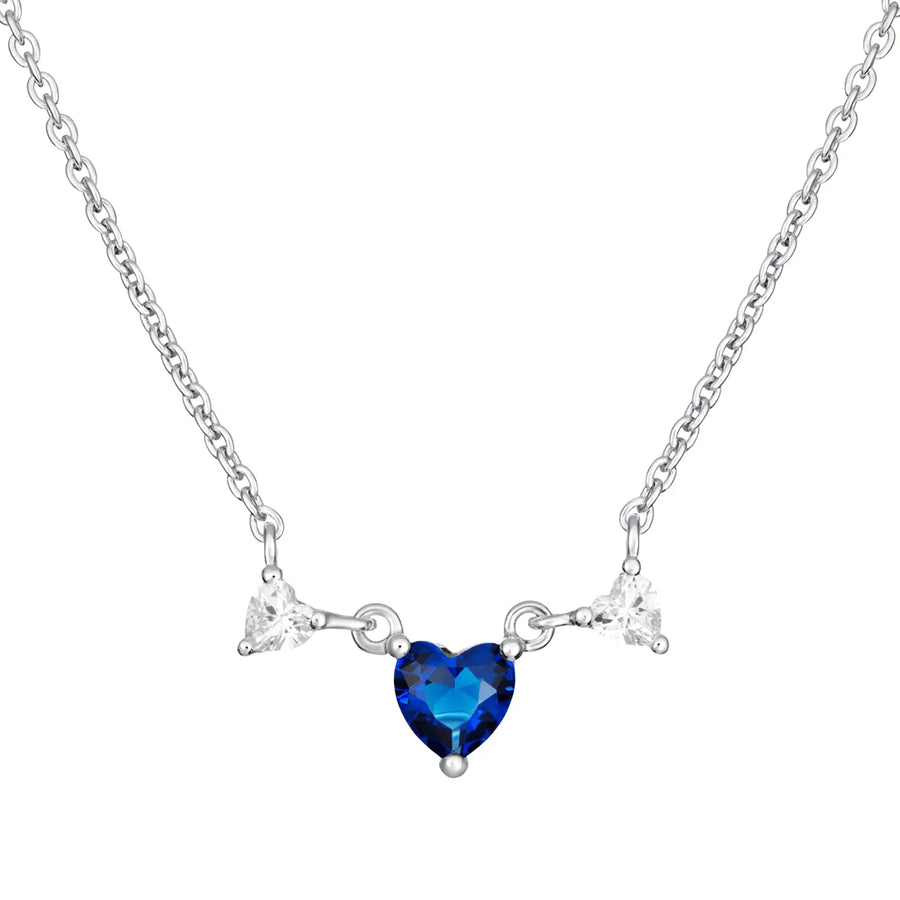Sterling Silver Cubic Zirconia Sapphire Heart Necklace