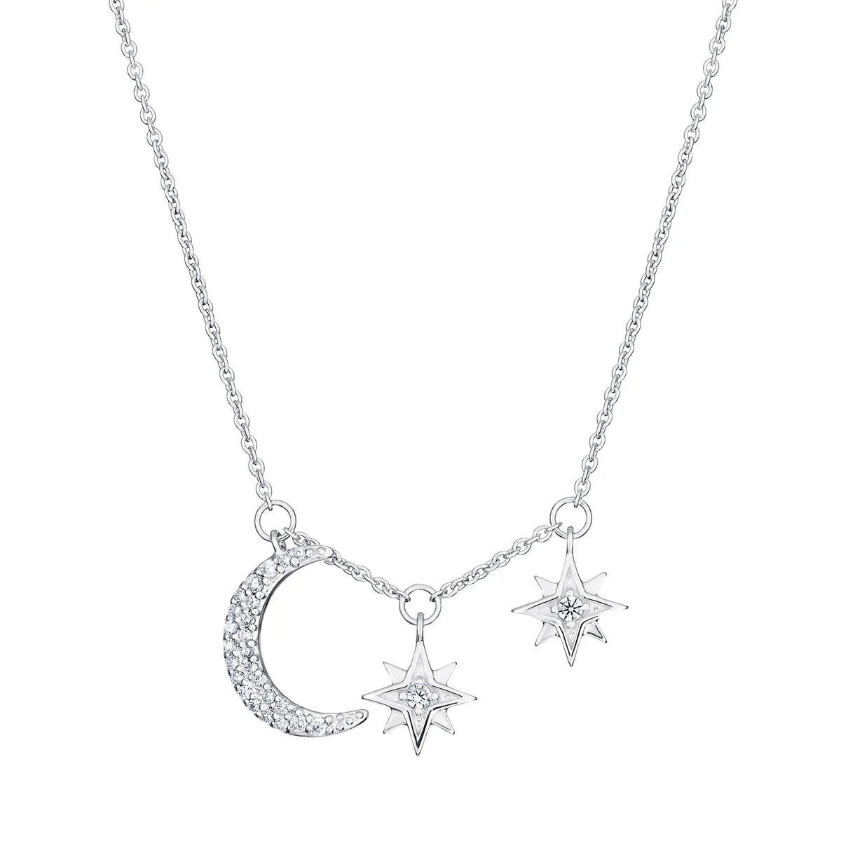 Sterling Silver Cubic Zirconia Moon & Star Necklace