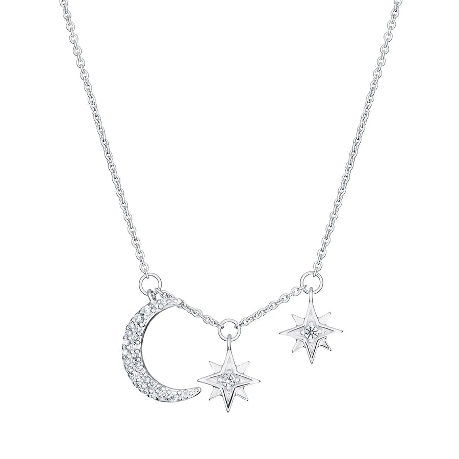 Sterling Silver Cubic Zirconia Moon & Star Necklace