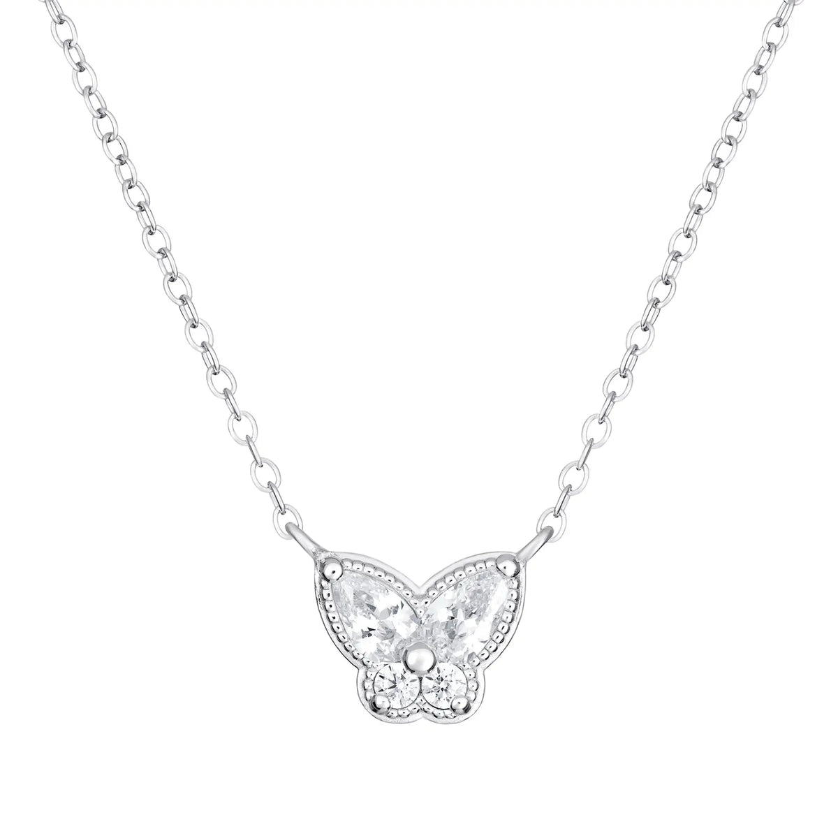 Sterling Silver Rose Plated Cubic Zirconia Butterfly Necklace