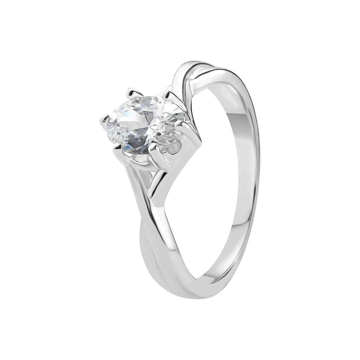 Sterling Silver Oval Cubic Zirconia Twist Shank Ring