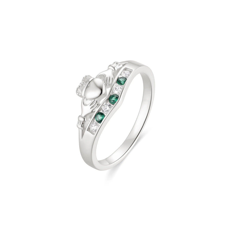 Sterling Silver Cubic Zirconia Green Claddagh Ring