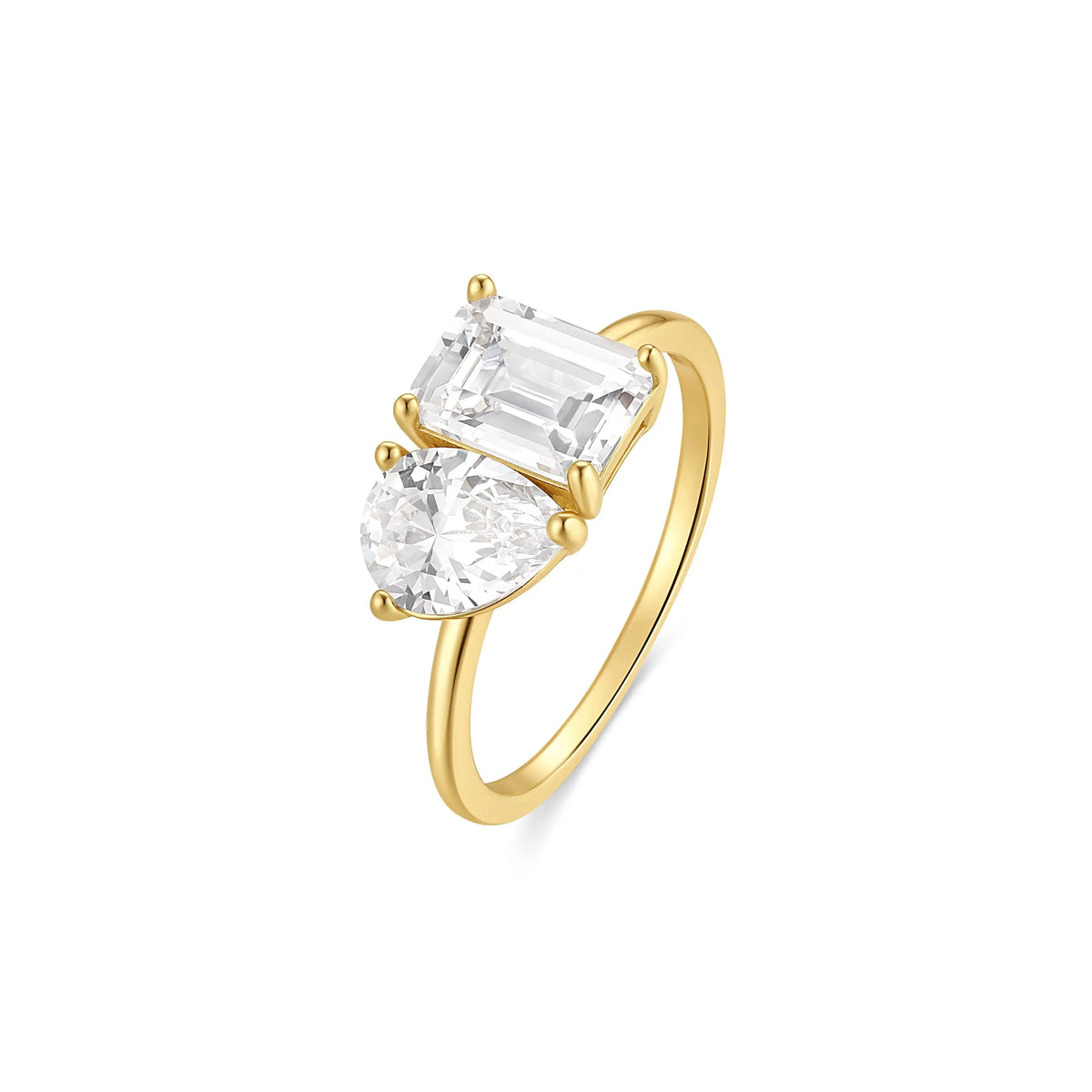 Sterling Silver Cubic Zirconia Gold Plated Dress Ring