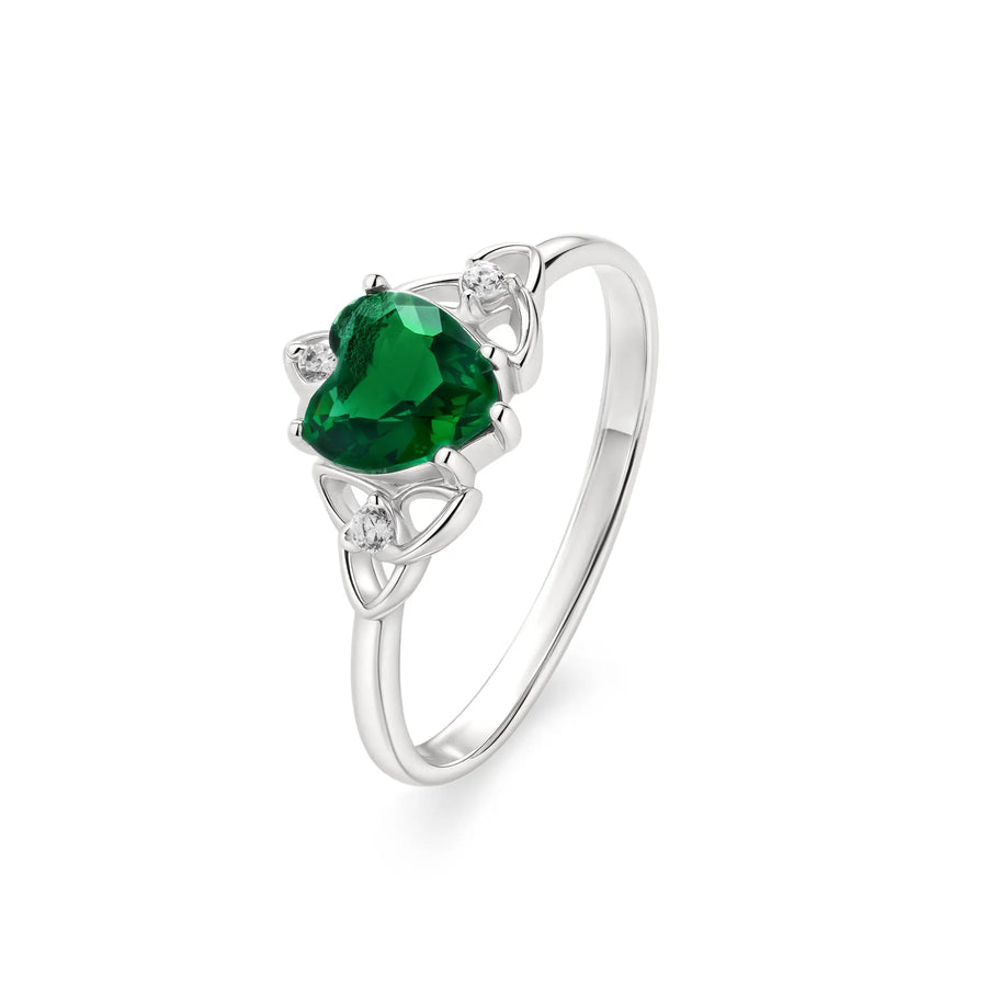 Sterling Silver Cubic Zirconia Celtic Style Emerald Ring