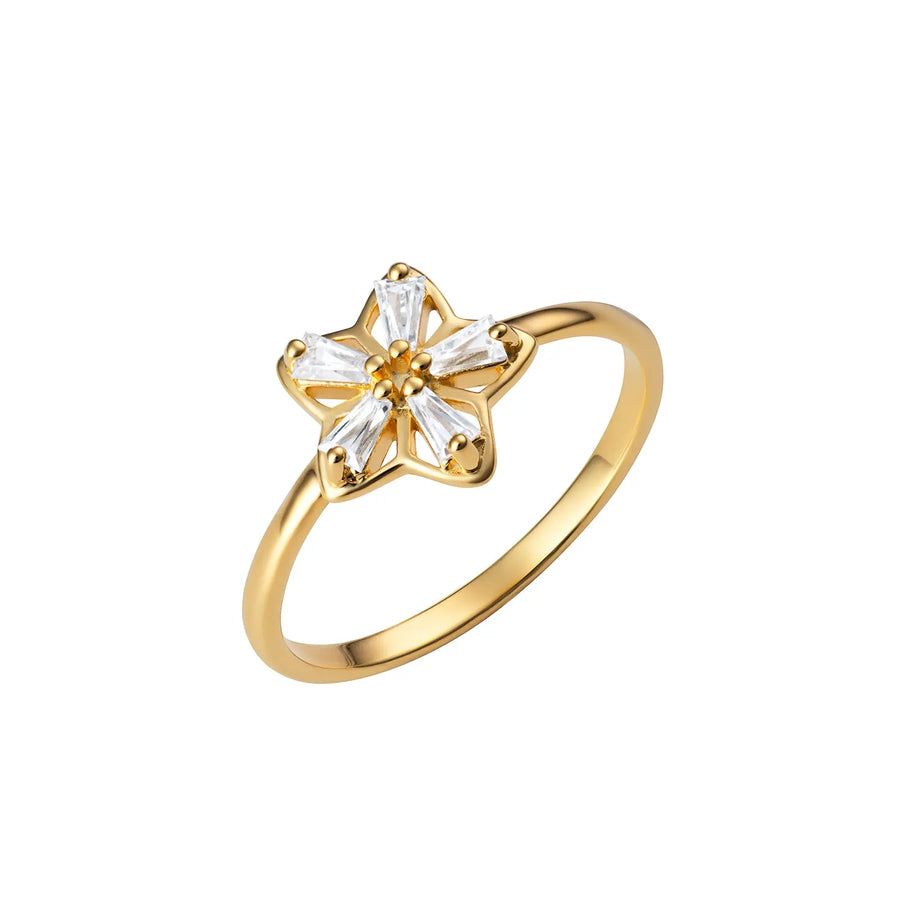 Sterling Silver Gold Plated Cubic Zirconia Flower Ring