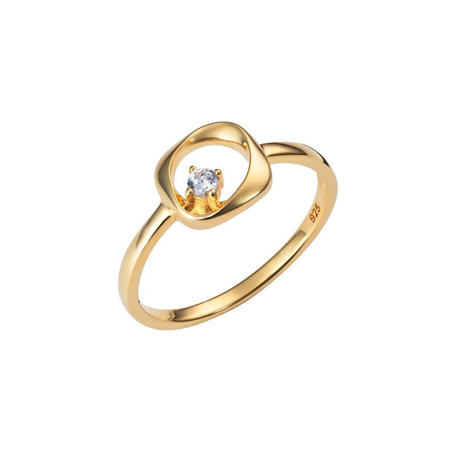 Sterling Silver Gold Plated Cubic Zirconia Classic Ring