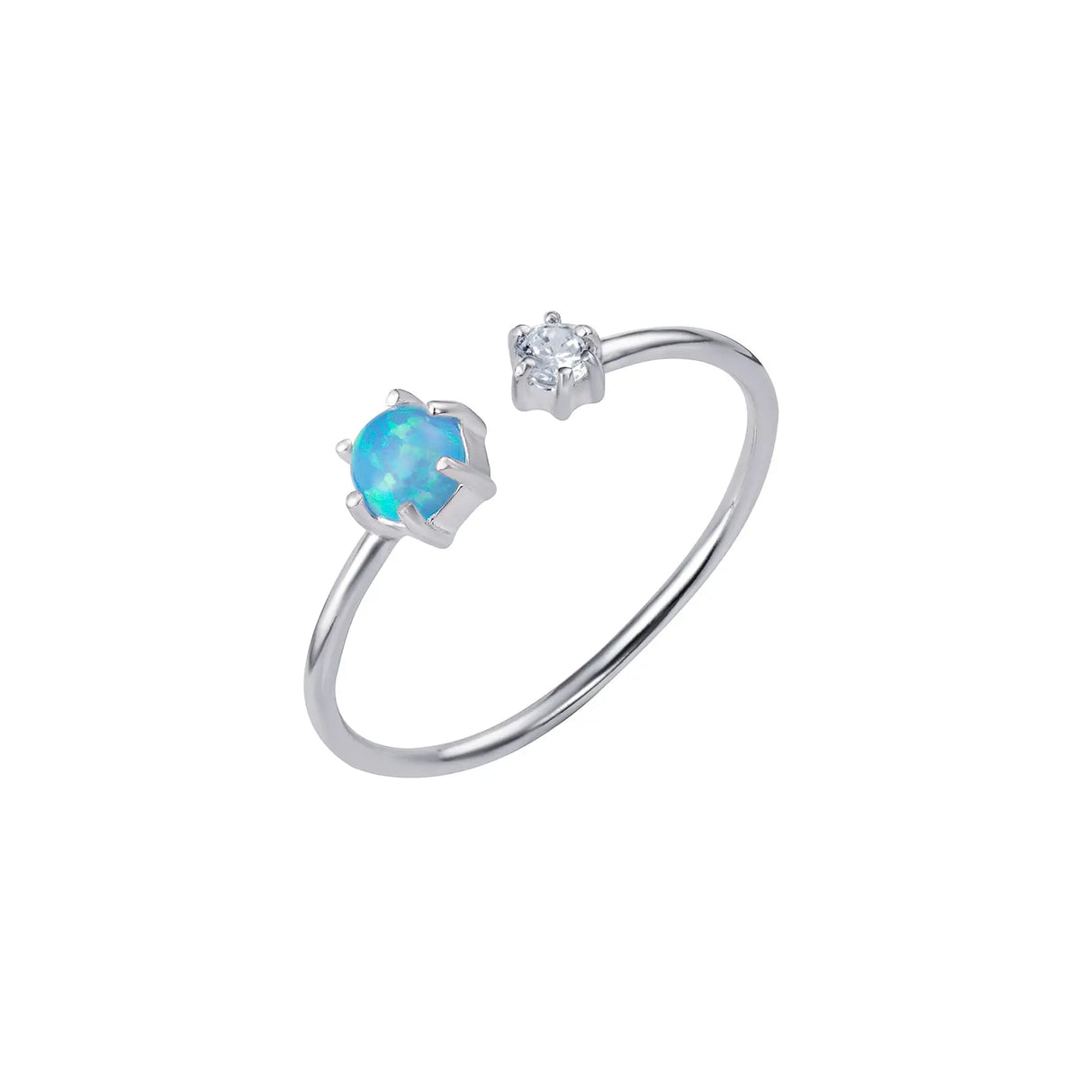 Sterling Silver Cubic Zirconia Opal Adjustable Ring