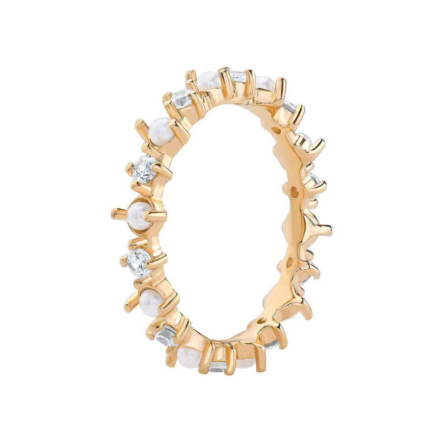 Sterling Silver Cubic Zirconia Pearl Gold Plated Ring