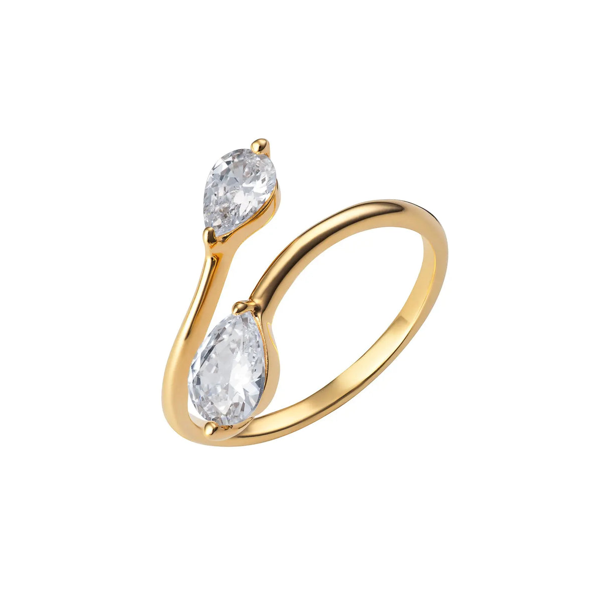 Sterling Silver Pear Shape Cubic Zirconia Gold Plated Ring