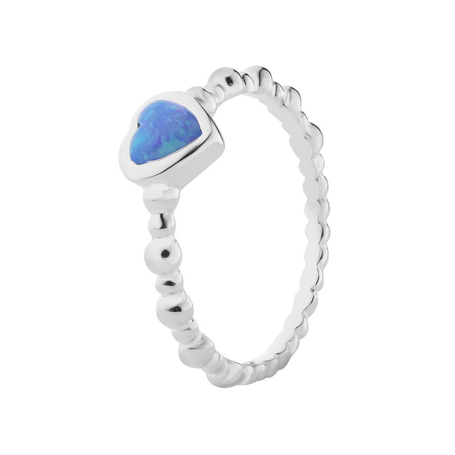 Sterling Silver Opal Heart Beaded Ring