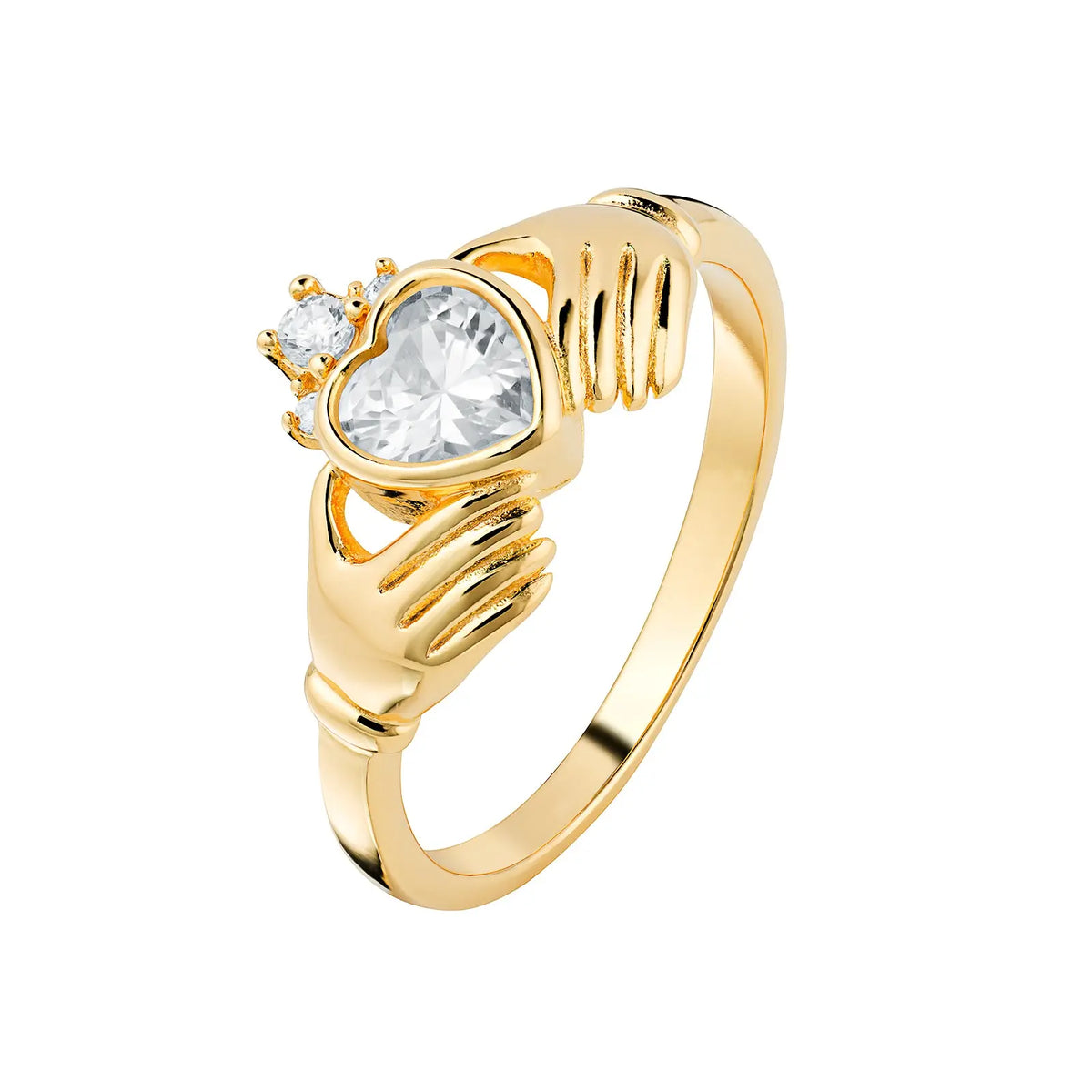 Sterling Silver Cubic Zirconia Gold Plated Claddagh Ring